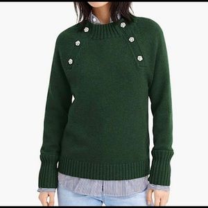 J. Crew Emerald Green Lambswool Jeweled Sweater